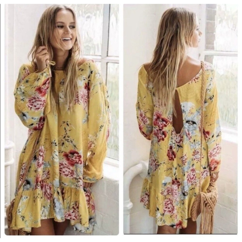 Jaase Summer Sunshine Maya long sleeve split, Size XS Ruffle Boho Tunic Dress